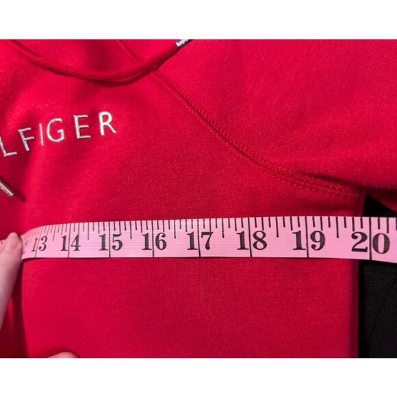 Tommy Hilfiger Logo Hoodie Sweatshirt Dress Size M Red Cozy Streetwear Comfort - Picture 8 of 11
